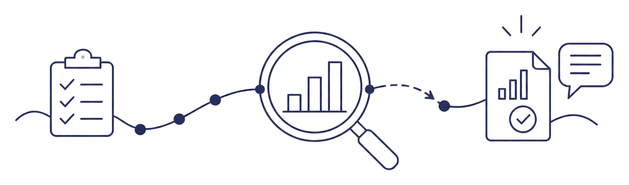 Data points examined under a magnifying glass and turned into a verified report